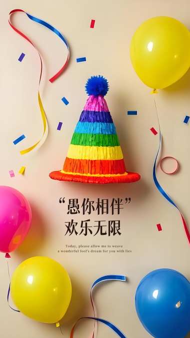 地产简约创意愚人节色彩感四月海报