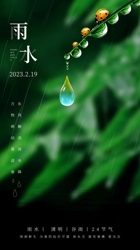 雨水白露竹叶蜻蜓节气海报_源文件下载_PSD格式_1236X2204像素-意境,简约,春天,蛛网,海报,水滴,雨水-作品编号:2024022009363993-志设-zs9.com