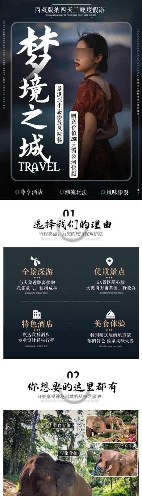 西双版纳旅游详情页_源文件下载_PSD格式_750X12052像素-野象谷,活动,长图,套餐,西双版纳,旅游,详情页-作品编号:2024061308579549-志设-zs9.com